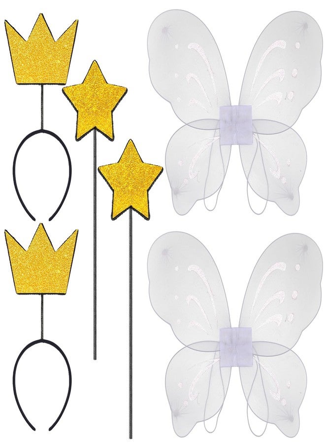 سراتي مجموعة أزياء الجنيات من 6 قطع من سترات، تتضمن أجنحة خرافية، وأجنحة فراشة لامعة، وعصا على شكل نجمة، وعصابة رأس على شكل تاج ذهبي، وإكسسوارات تنكرية للهالوين، وزينة حفلات أعياد الميلاد، وإكسسوارات لعب الحفلات. - Image 1